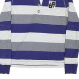 TOMMY HILFIGER Womens Blue Grey & White Striped Long Sleeve Polo Shirt M Cotton
