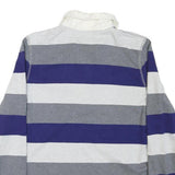 TOMMY HILFIGER Womens Blue Grey & White Striped Long Sleeve Polo Shirt M Cotton