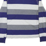 TOMMY HILFIGER Womens Blue Grey & White Striped Long Sleeve Polo Shirt M Cotton