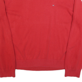 TOMMY HILFIGER Mens Red Plain Jumper V-Neck Basic Knit XL Classic Cotton