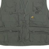 STUCKI THUN Mens Green Utility Vest XL Polyester Zip Plain Functional Pockets