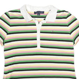 TOMMY HILFIGER Womens White & Green Striped Short Sleeve Polo Shirt M Cotton