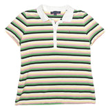 TOMMY HILFIGER Womens White & Green Striped Short Sleeve Polo Shirt M Cotton