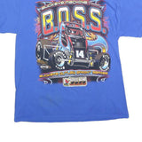 GILDAN Mens Blue B.O.S.S. Graphic T-Shirt L Short Sleeve Crew Neck Racing Print