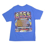 GILDAN Mens Blue B.O.S.S. Graphic T-Shirt L Short Sleeve Crew Neck Racing Print