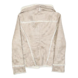 GUESS Womens Beige Faux Suede Jacket L Polyester Zip Fastening Stylish Warm
