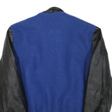 CANADA Mens Blue & Black Wool Blend Button Jacket L Leather Sleeves Varsity