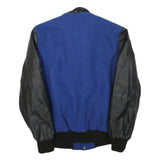 CANADA Mens Blue & Black Wool Blend Button Jacket L Leather Sleeves Varsity