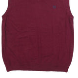 CHAPS Mens Maroon Plain V-Neck Basic Knit L Cotton Sleeveless Jumper Vest