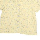 FREEPORT Womens Yellow Floral Button Short Sleeve Shirt M Lightweight Summer Top