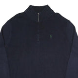 POLO RALPH LAUREN Mens Navy Blue Plain Cotton Blend Jumper Half Zip L Classic