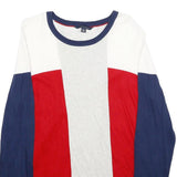 TOMMY HILFIGER Womens White & Red & Blue Plain Cotton Jumper Crew Neck XL