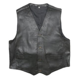 CASUCCI Mens Black Leather Waistcoat L Leather Plain Button Closure Stylish