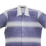 TOP SHIRT Mens Blue & White Striped Short Sleeve Shirt M Cotton Casual