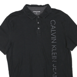 CALVIN KLEIN Mens Black Short Sleeve Plain Polo Shirt L Cotton Blend Casual