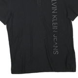 CALVIN KLEIN Mens Black Short Sleeve Plain Polo Shirt L Cotton Blend Casual