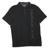 CALVIN KLEIN Mens Black Short Sleeve Plain Polo Shirt L Cotton Blend Casual