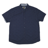 LEE Mens Navy Blue & Red Patterned Cotton Blend Shirt 2XL Short Sleeve Button