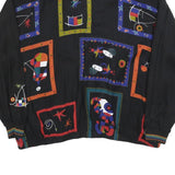 NINO WONG Womens Black Rayon Artistic Print Jacket XL Button Closure Lightweight