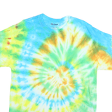 GILDAN Mens Blue & Yellow Tie Dye T-Shirt L Short Sleeve Crew Neck Cotton Blend