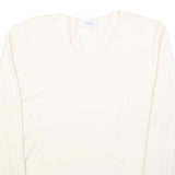 COZY Womens Cream Jumper Plain V-Neck Basic Knit L Cotton Blend Comfortable
