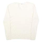 COZY Womens Cream Jumper Plain V-Neck Basic Knit L Cotton Blend Comfortable