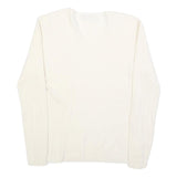 COZY Womens Cream Jumper Plain V-Neck Basic Knit L Cotton Blend Comfortable