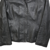 PUNTO NERO Womens Black Leather Zip Jacket M Plain Stylish Classic Outerwear