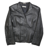 PUNTO NERO Womens Black Leather Zip Jacket M Plain Stylish Classic Outerwear