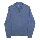 POLO RALPH LAUREN Mens Blue Plain Pullover Jumper Crew Neck Cotton M Classic