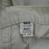 505 Levis Cord Trousers - 34″ Waist Cream Cotton Blend