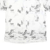 Mens White & Black Thailand Beach Print Cotton Blend Shirt XL Casual Holiday