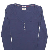 TOMMY HILFIGER Womens Blue Basic Top Long Sleeve V-Neck S Cotton Blend