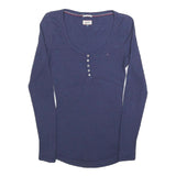 TOMMY HILFIGER Womens Blue Basic Top Long Sleeve V-Neck S Cotton Blend