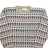 AVON FASHIONS Womens Green & Purple Patterned Jumper Crew Neck Chunky Knit S