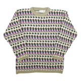 AVON FASHIONS Womens Green & Purple Patterned Jumper Crew Neck Chunky Knit S