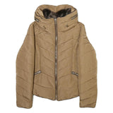 ZARA Womens Beige Polyester Blend Quilted Jacket M Zip Comfort Stylish Outerwear