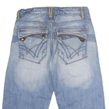 MONOPOL Mens Cotton Blue Denim Casual Shorts L W32 Zip Pockets Relaxed Fit