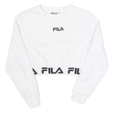FILA Womens White Crew Neck UK 6 Cropped Sweatshirt Logo Band Bottom