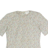 MINEL FIRE Womens Cream Printed Top Short Sleeve Round Neck M Lightweight