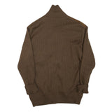 Mens Brown Leather Button Jacket L Knit Plain Casual Style Outerwear