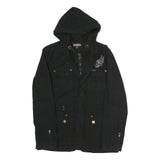 BIG BADDHA Mens Black Coach Jacket S Hooded Zip Closure Cotton Blend Plain
