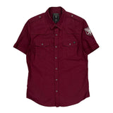 Guess Short Sleeve Shirt - Medium Burgundy Cotton