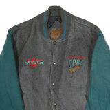 MIDWEST GARMENTS Mens Grey & Teal CPRA Button Jacket XL Polyester Varsity Retro