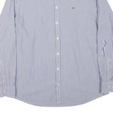 TOMMY HILFIGER Mens Blue & White Striped Shirt 2XL Cotton Blend Casual Smart
