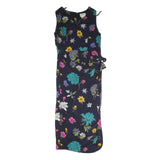 HLIX TAYLOR Womens Navy Blue Floral Midi Dress Cotton Blend Sleeveless Wrap UK