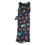 HLIX TAYLOR Womens Navy Blue Floral Midi Dress Cotton Blend Sleeveless Wrap UK