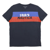 NAUTICA Mens Blue & Red Cotton Graphic T-Shirt L Short Sleeve Crew Neck