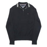 TOMMY HILFIGER Mens Black Plain Cotton Pullover Crew Neck Basic Knit S Jumper
