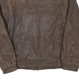 WILSON LEATHER Mens Brown Leather Bomber XL Leather Jacket Zip Plain Casual